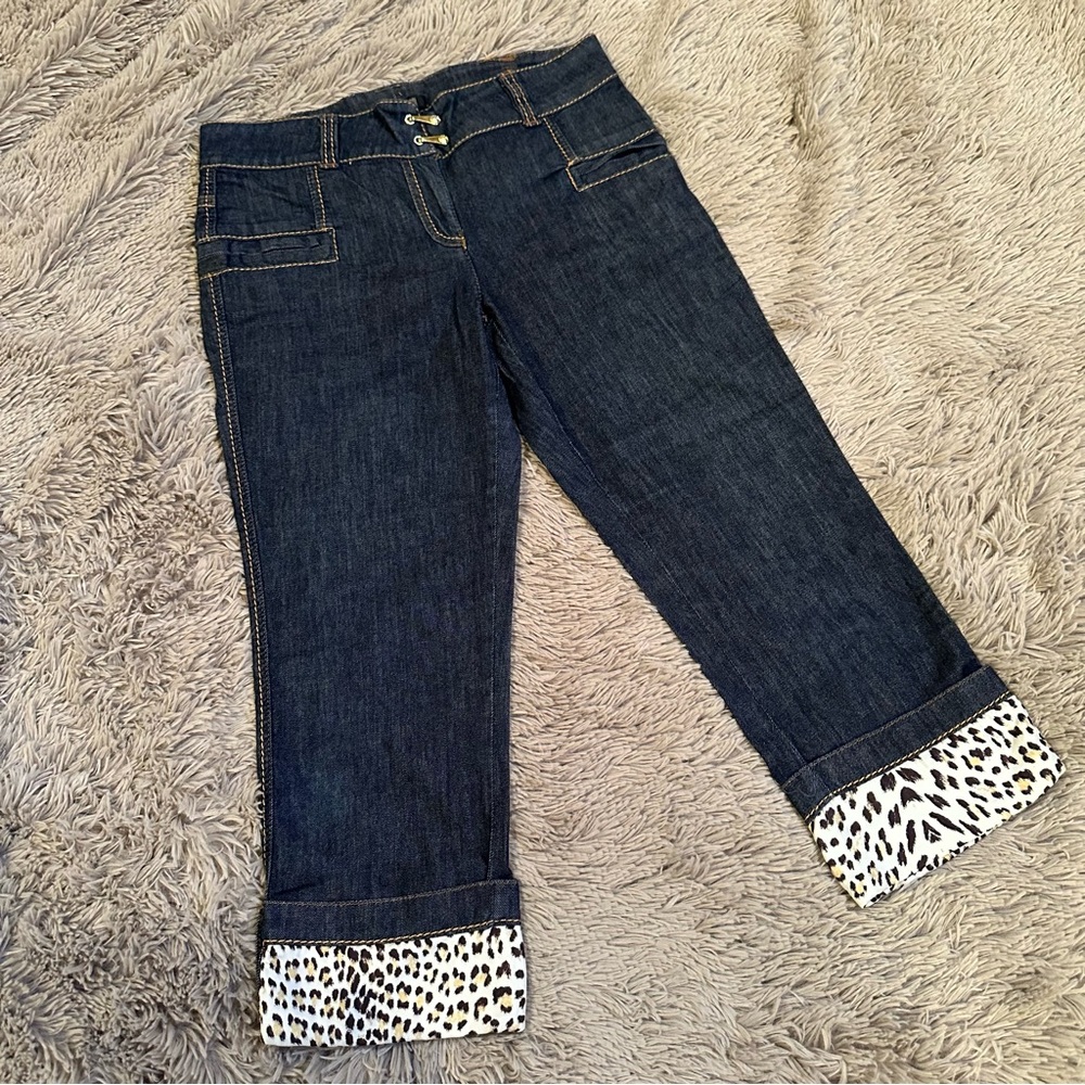 Roberto Cavalli Dark Blue Jeans with Leopard Cuffs